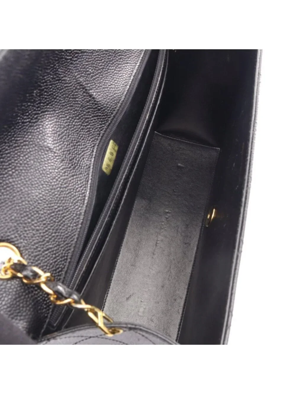 Chanel Shoulder Bag Quilted Black Caviar Leather Chain